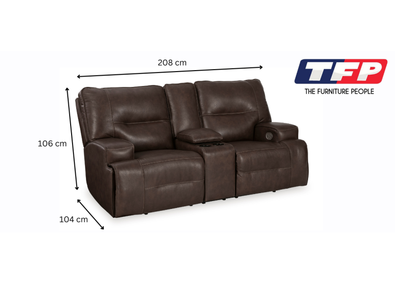 Electric 2 Seater Leather Recliner with Console in Brown Colour - Falcon